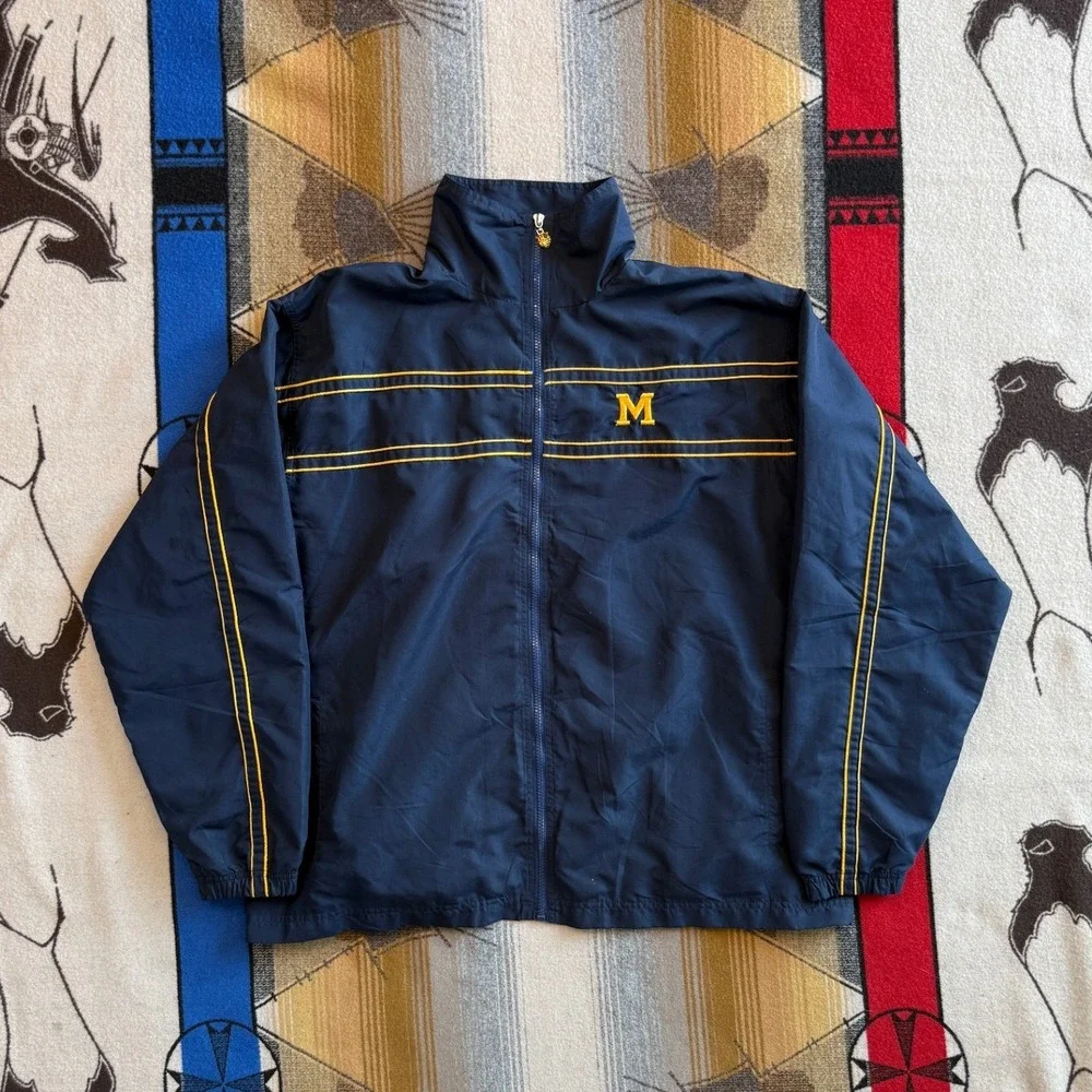 Joe College Sports Michigan Wolverines Windbreaker Jacket Navy Blue Mens XL